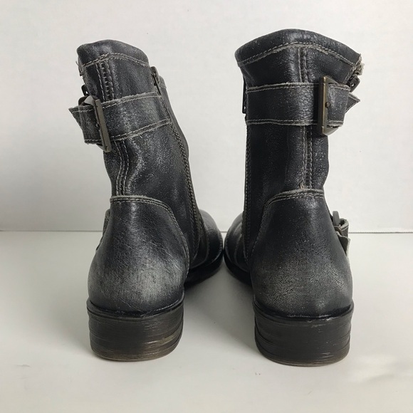 Bed Stu Black Distressed Leather Moto Two Side Zip Ankle Boots Womens Sz 7 - Picture 6 of 14